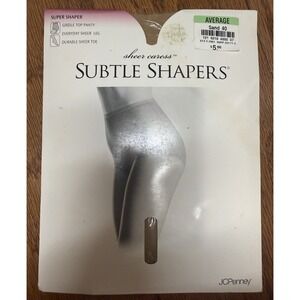JC Penny Subtle Shapers Sheer Caress Pantyhose Sz Average Color Sand Girdle Top